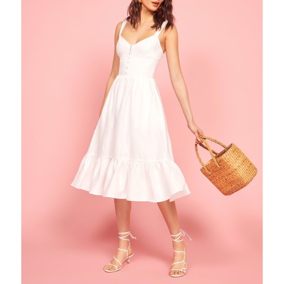 NEW Reformation Dolci Linen Dress White 12 - Picture 12 of 17